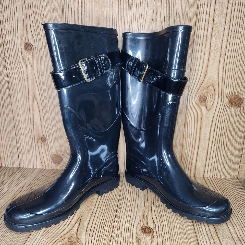 Burberry Women's Black Calf Rain Boot Size 9.5 / 40 - Picture 13 of 17